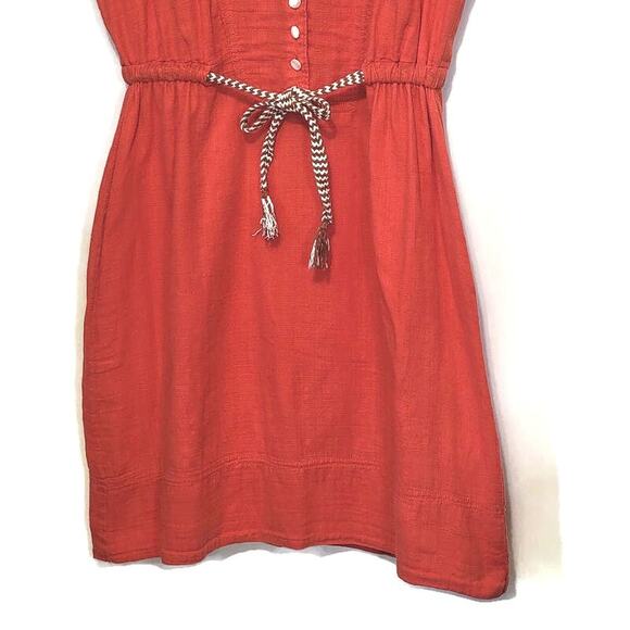 J Crew V Neck Short Sleeve Mini Dress Red Orange Tie Waist Casual Summer Size 2 - Picture 6 of 12